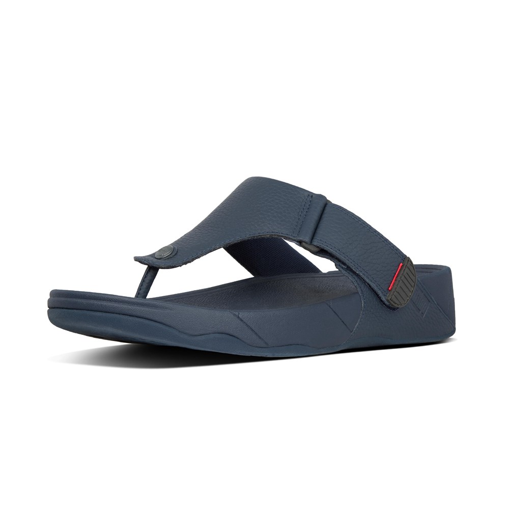 Fitflop Mens Sandals - Trakk Ii Leather Toe-post - Navy - 650-FEZBTA